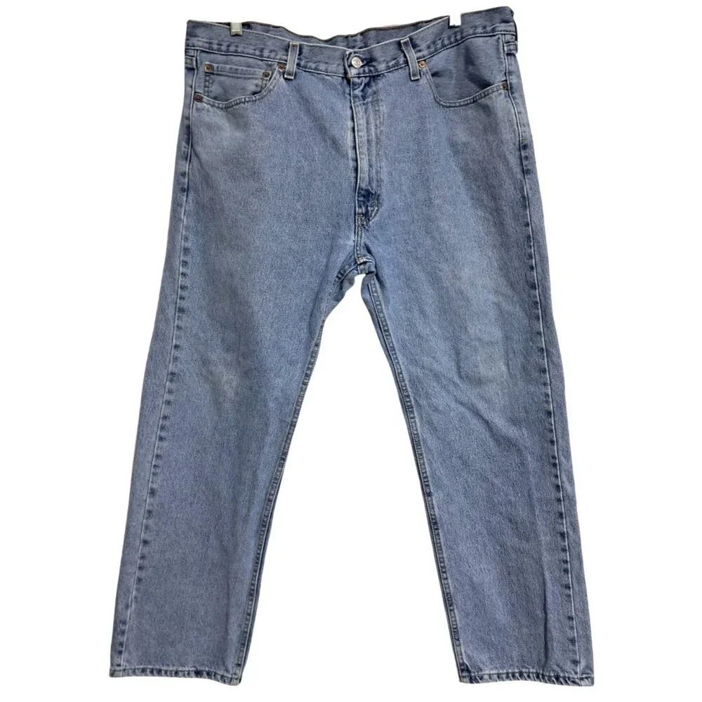 Levis 505 Regular Mens Jeans 40x30 Light Wash Whiskered Straight Leg Classic Den